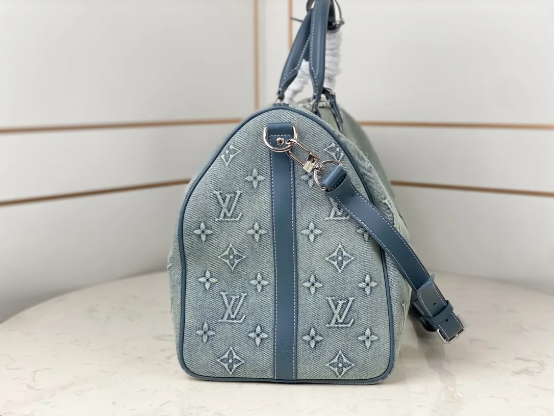 LV Keepall 丹宁 牛皮 旅行袋 大容量旅行款