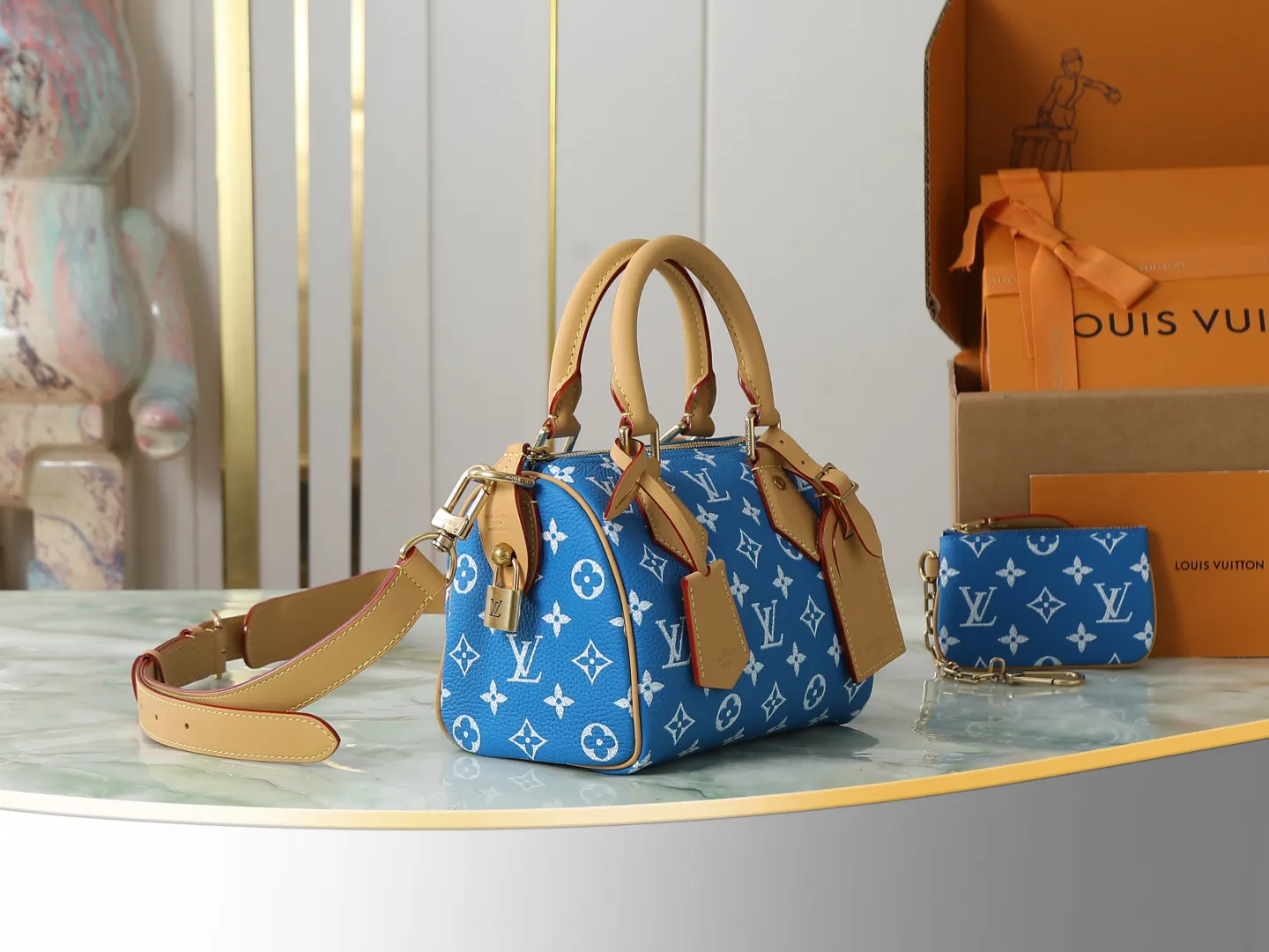 LV Speedy blue yellow color scheme handbag Image 2 LV Speedy blue yellow color scheme handbag Image 2