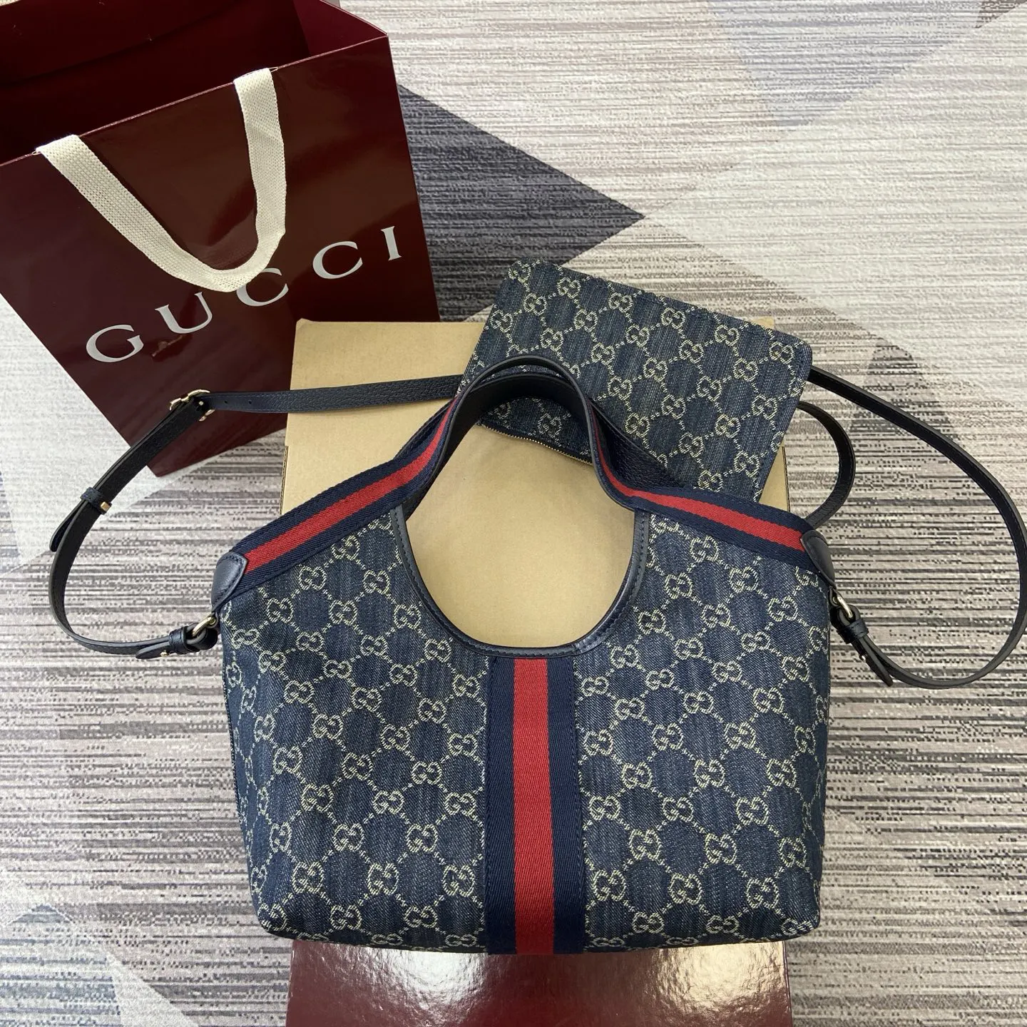 Gucci 藍色 牛仔 手提包 通勤手提款