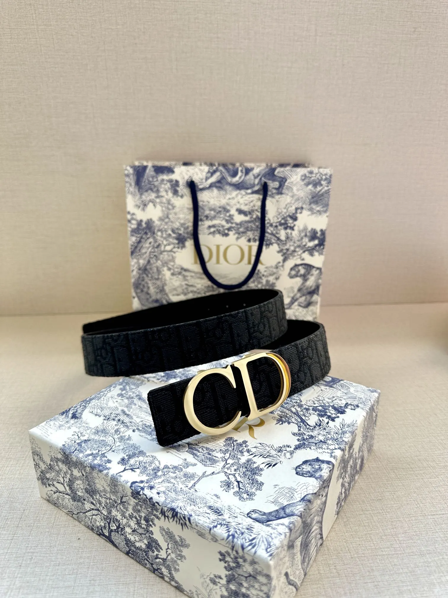 Dior 黑色Oblique腰带 金扣休闲款