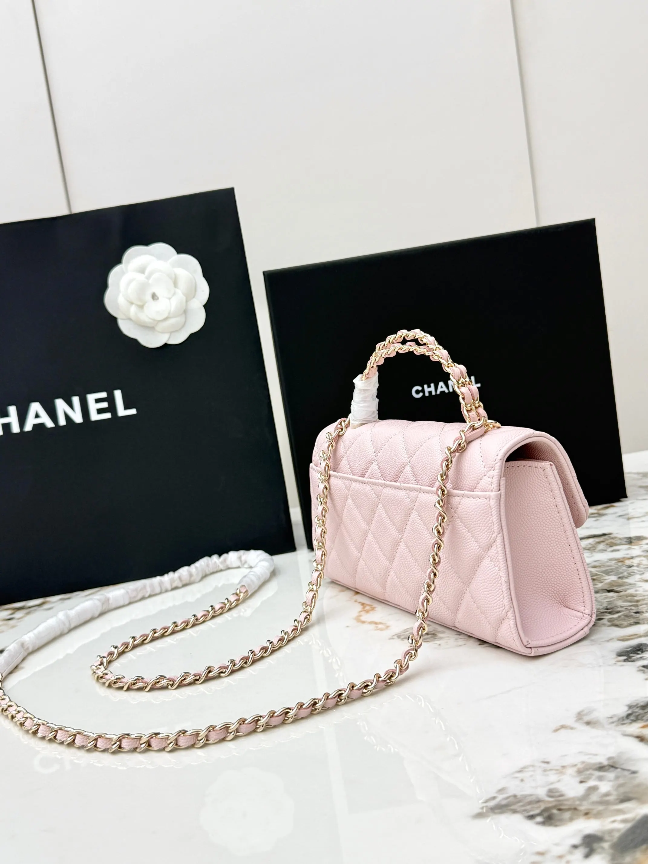 Chanel Pink Top Handle Bag Leather