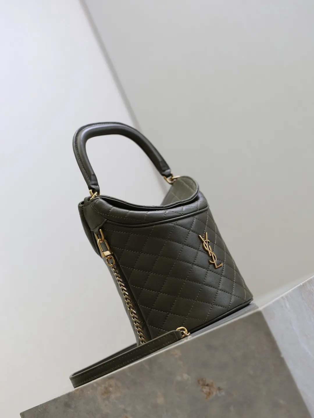 YSL 绿色 GabyBucket翻盖水桶包 薯条包 见面 链条包 精致链条款