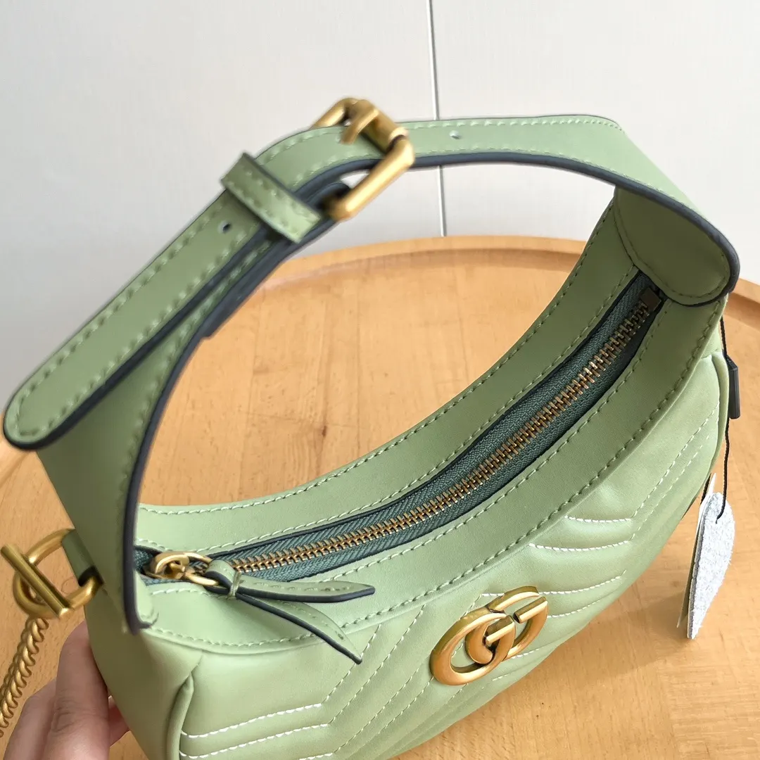 Gucci Marmont 綠色 菱格絎縫 腋下包