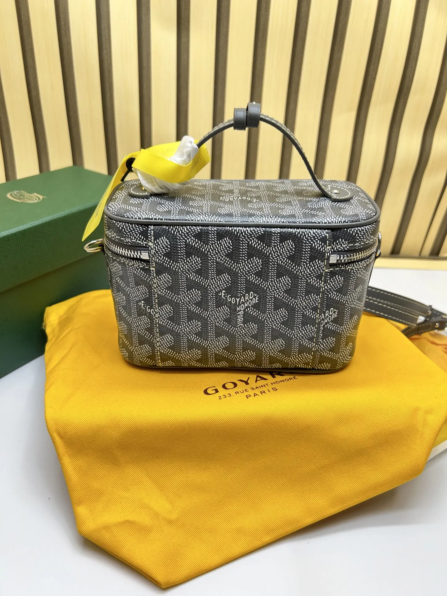 Gray Yellow Cosmetic Pouch Leather