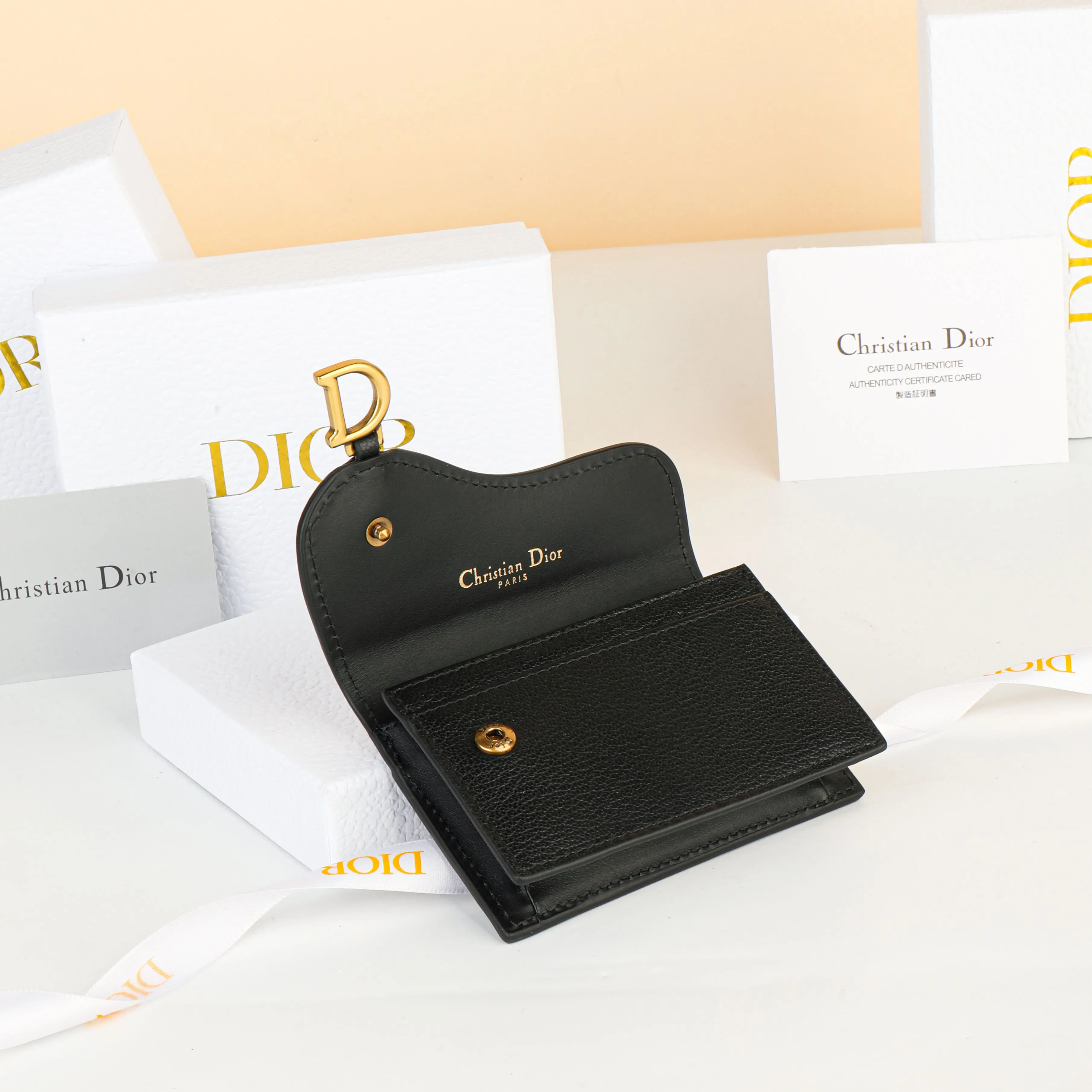 Dior Saddle 黑色 皮革 钱包
