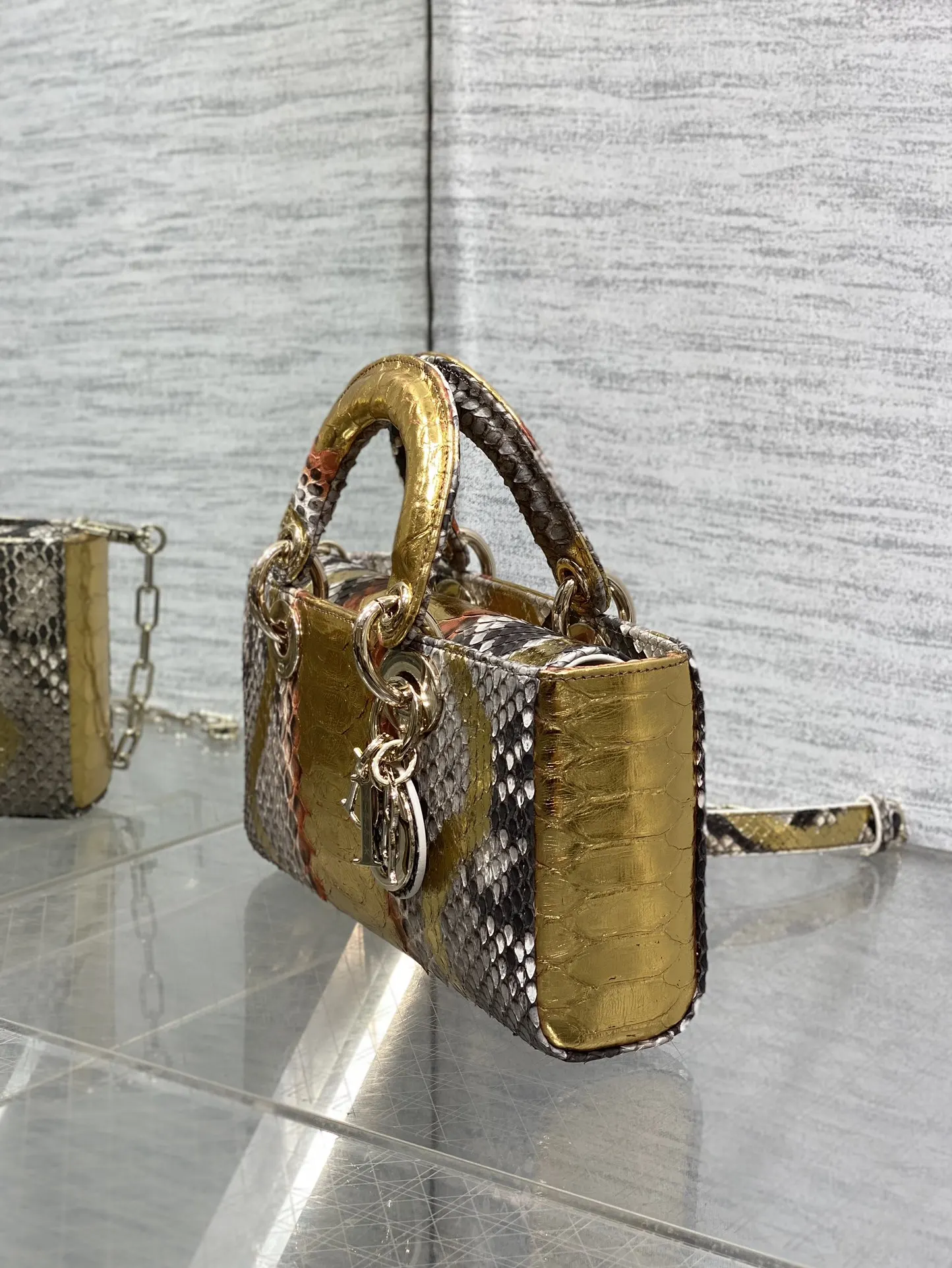 Dior 进口 蛇皮横款戴妃包 Lady横版戴妃珍稀蛇皮闪亮 手提包 通勤手提款