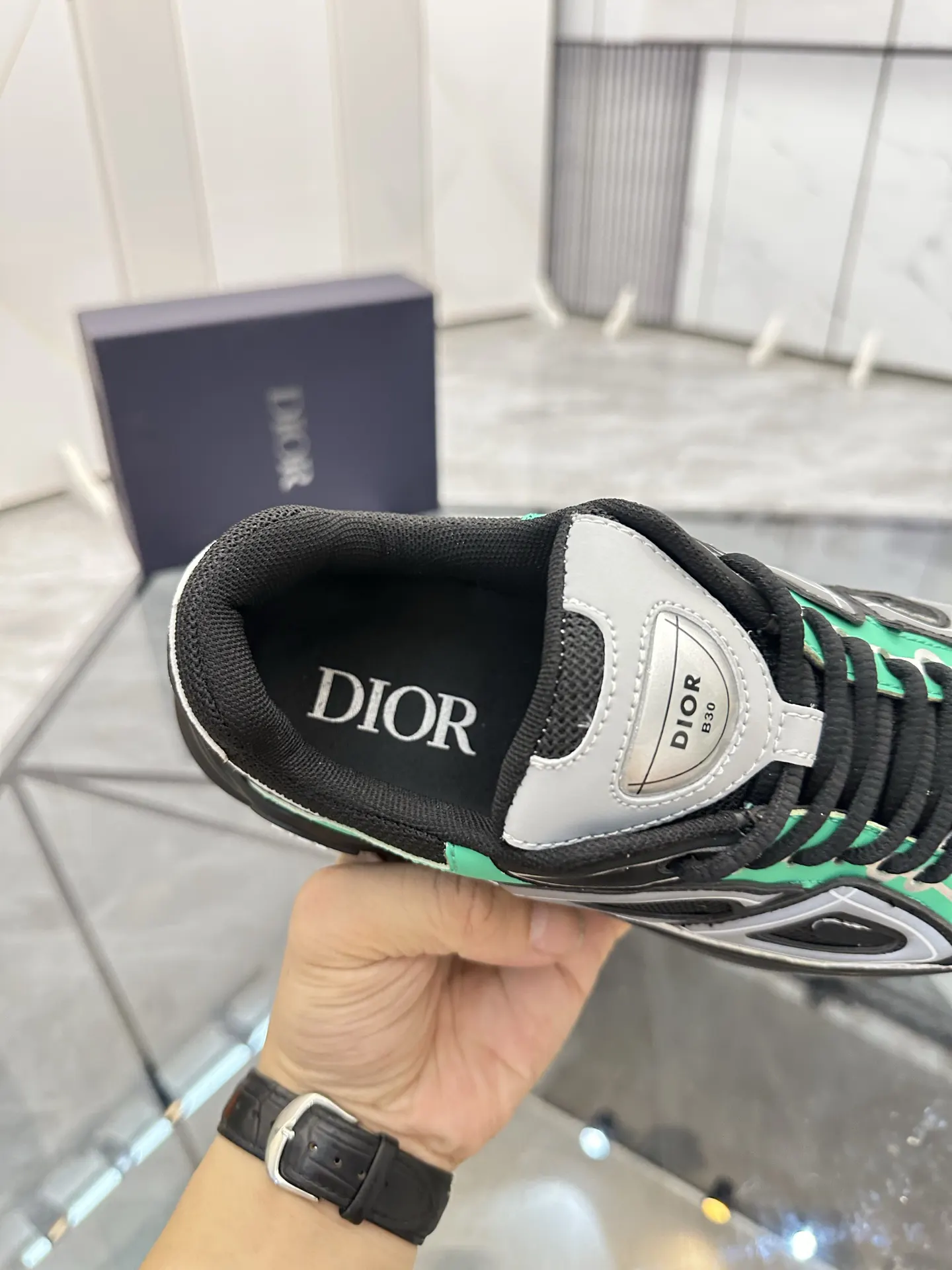 Dior B22 白绿拼色牛皮运动鞋 厚底款