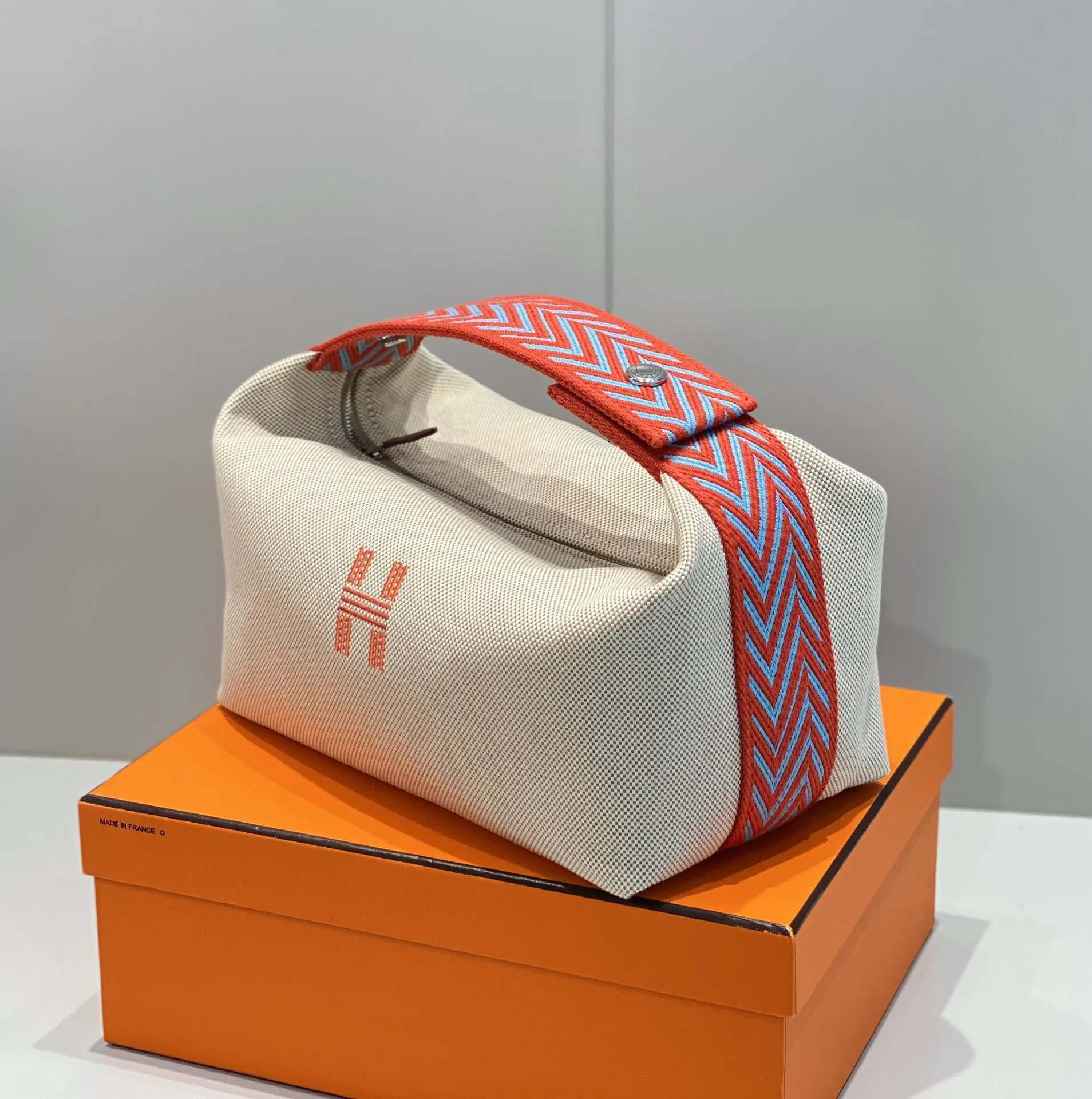 Red Beige Cosmetic Pouch Canvas