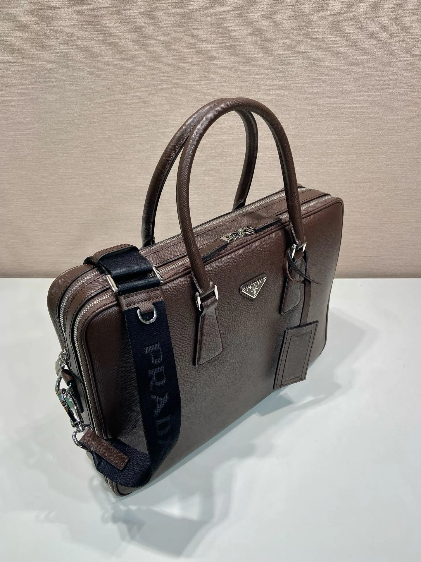 Prada Re-Nylon Leather Saffiano Briefcase
