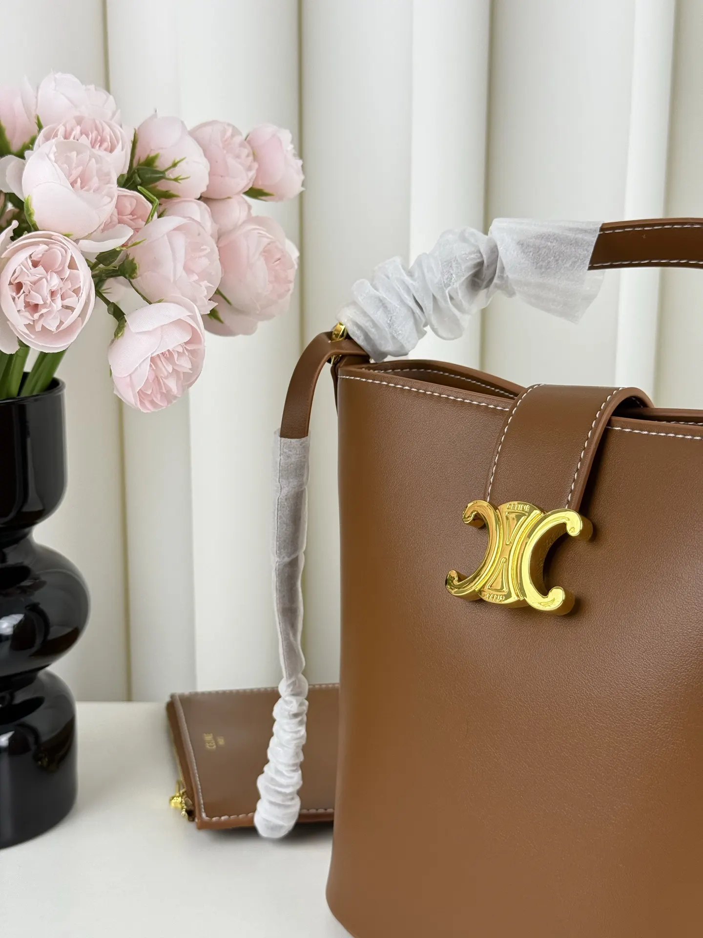 Brown Gold Bucket Bag Casual Leather