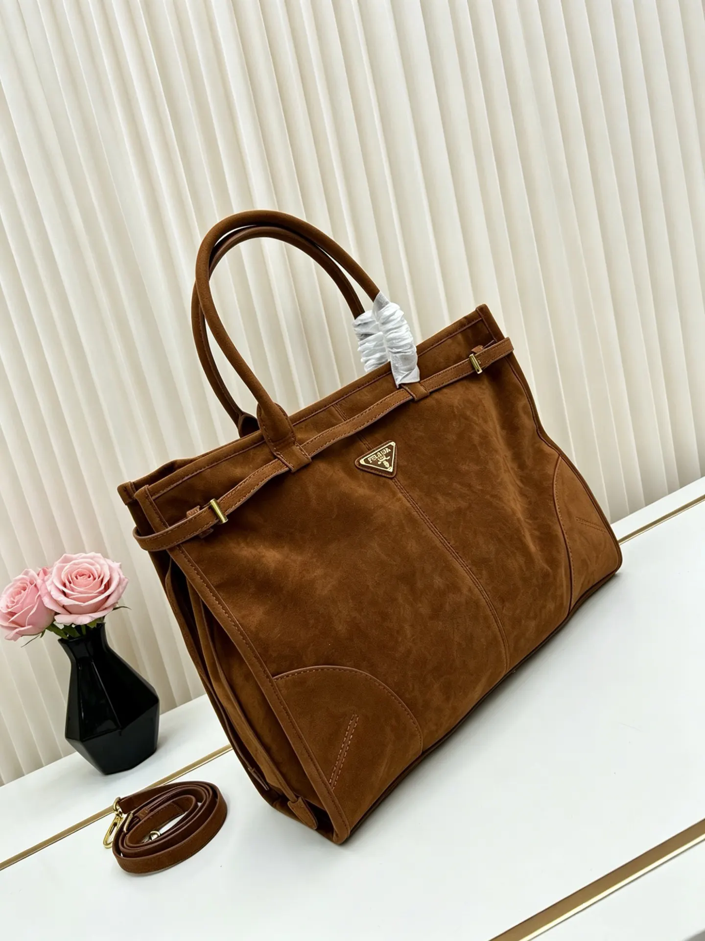 Prada Brown Suede Top Handle Crossbody Bag