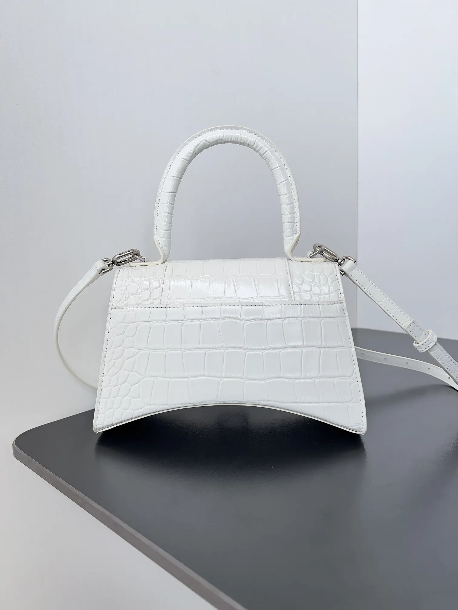 Balenciaga Hourglass 银扣 鳄鱼纹 手提包 经典手提