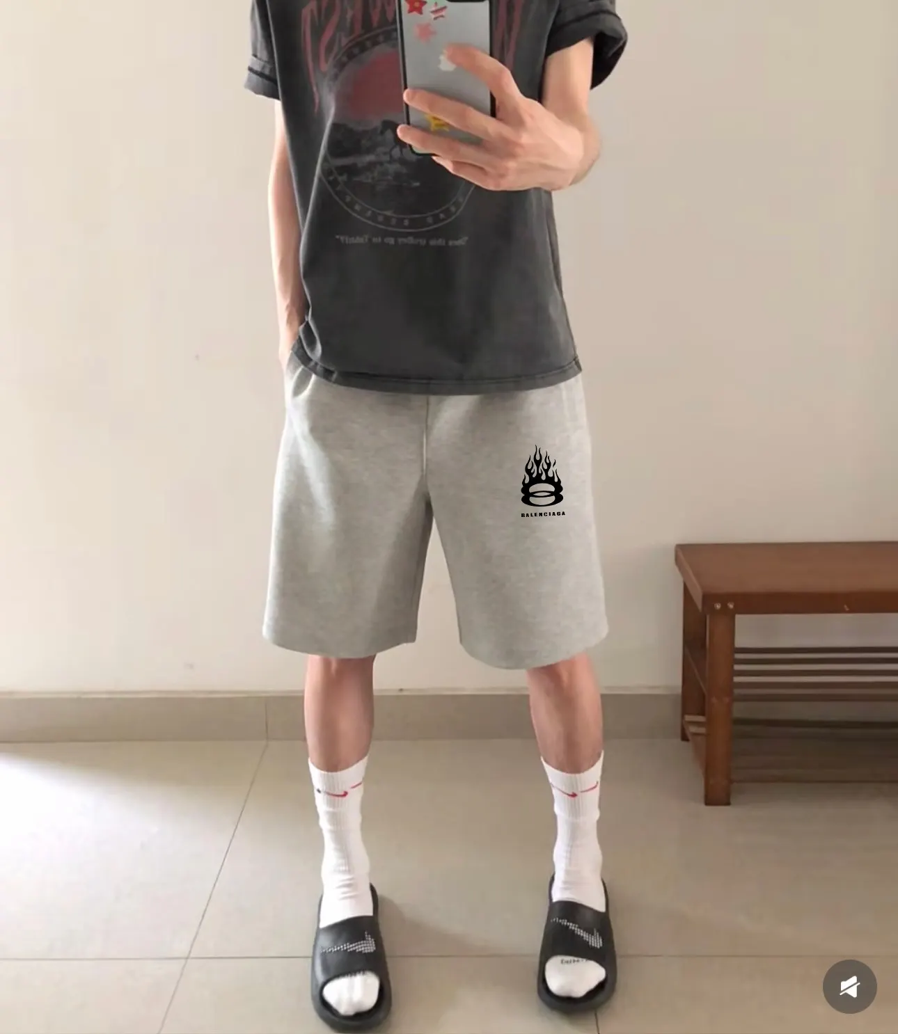 Balenciaga Black Cotton Logo Shorts Loose