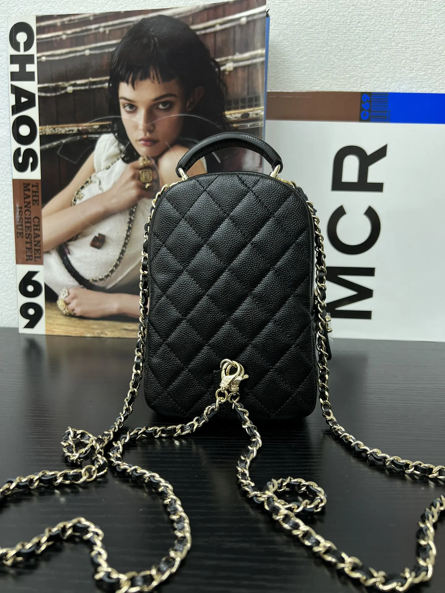 Chanel 黑色牛皮鏈條雙肩包 復古通勤