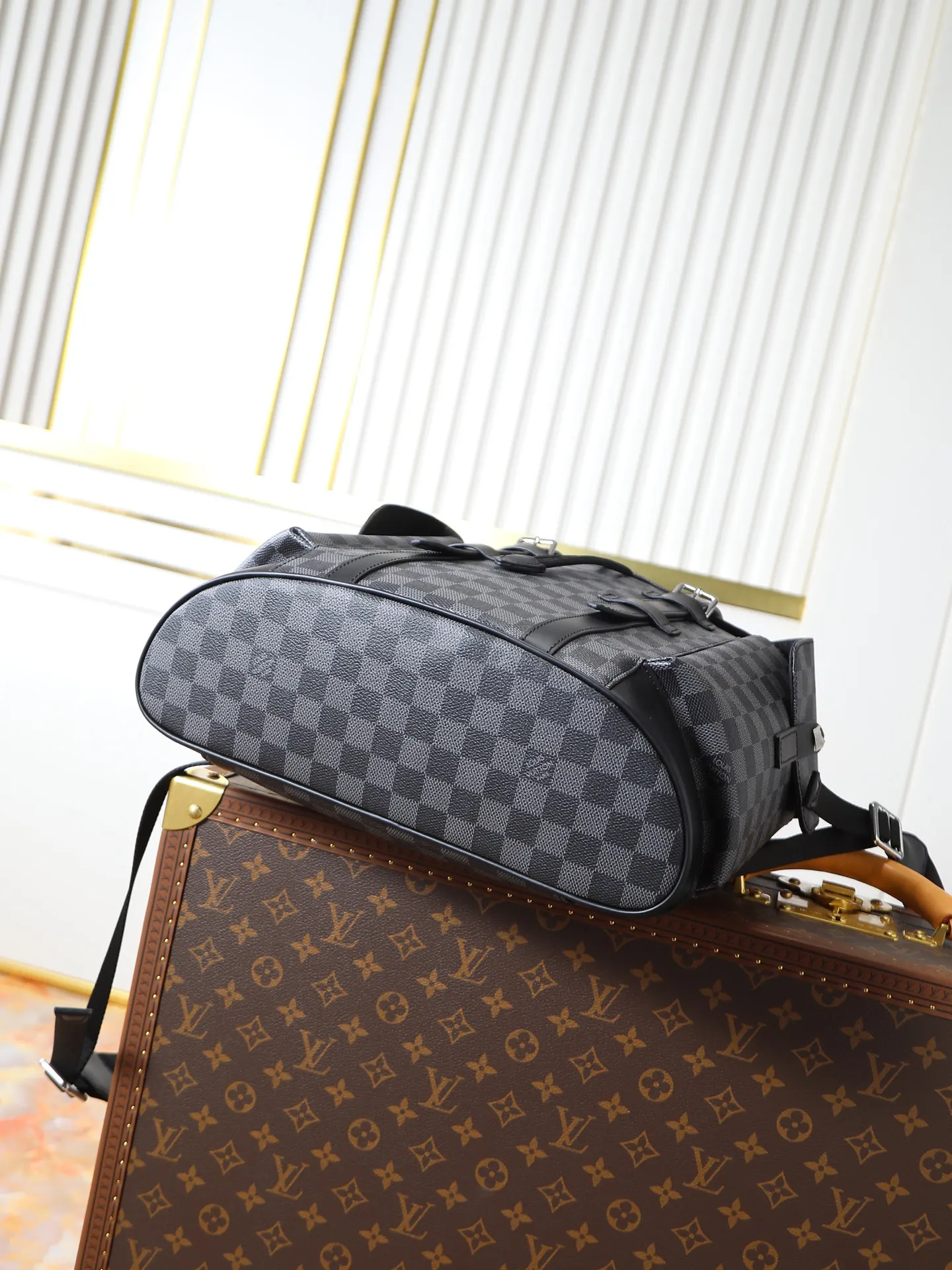LV 黑色 老花 牛皮 旅行袋 大容量旅行款