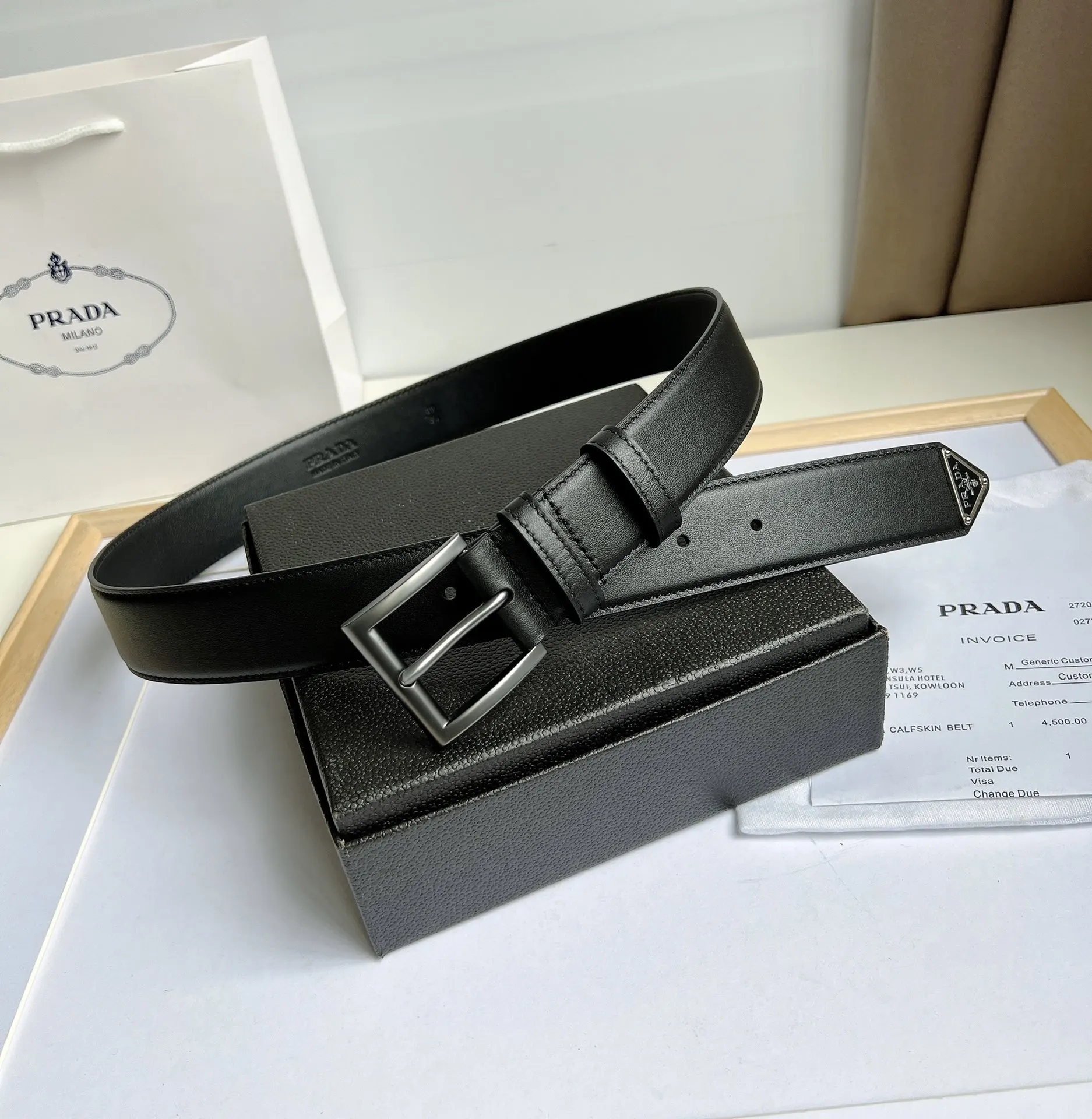 Prada 黑色 皮革 腰带