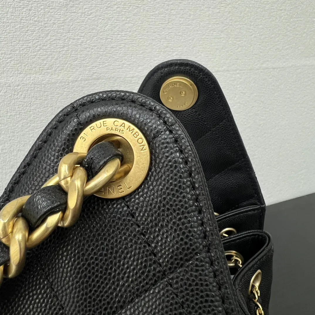 Chanel 黑色牛皮Hobo腋下包 金链 复古