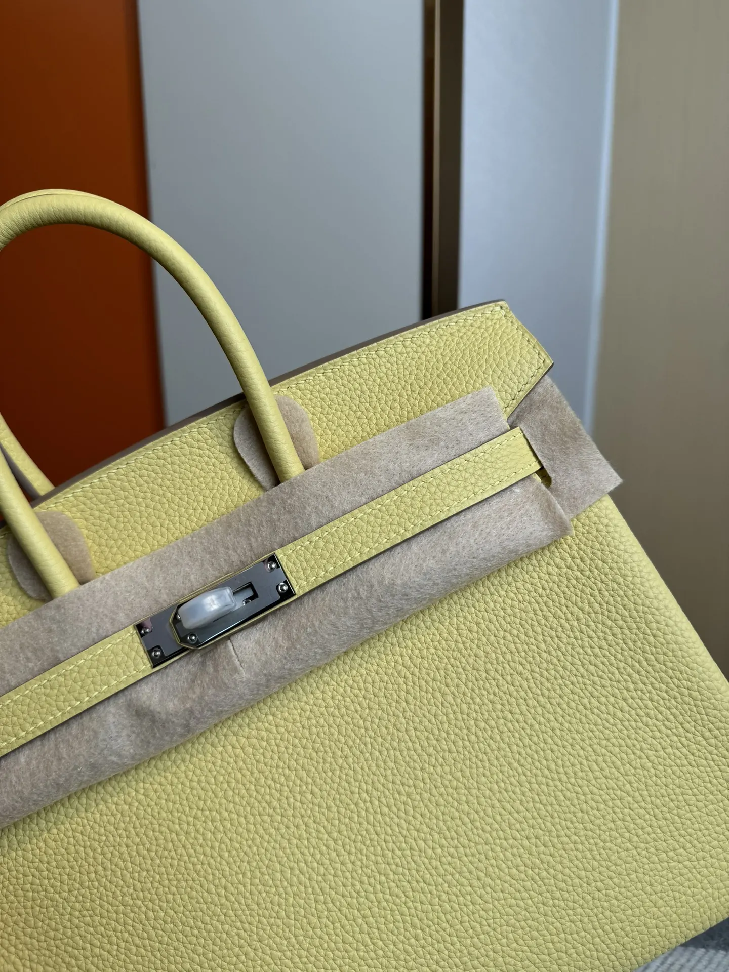 Birkin 铂金 进口Togo皮 小鸡黃 銀扣 手提包 通勤手提款