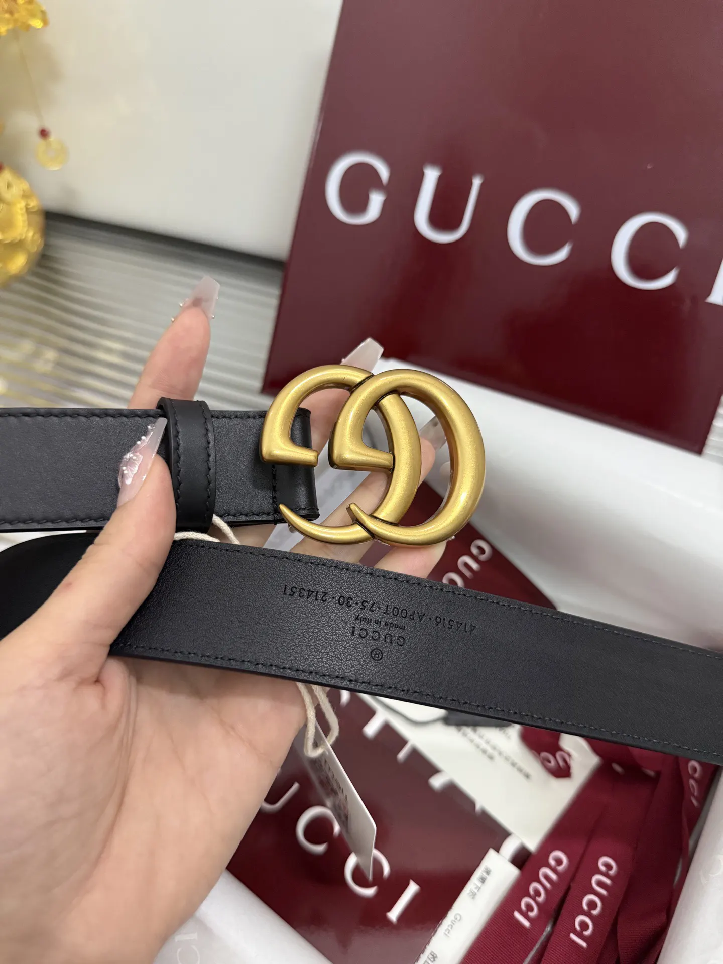 Gucci Double G 棕色 皮革 腰带