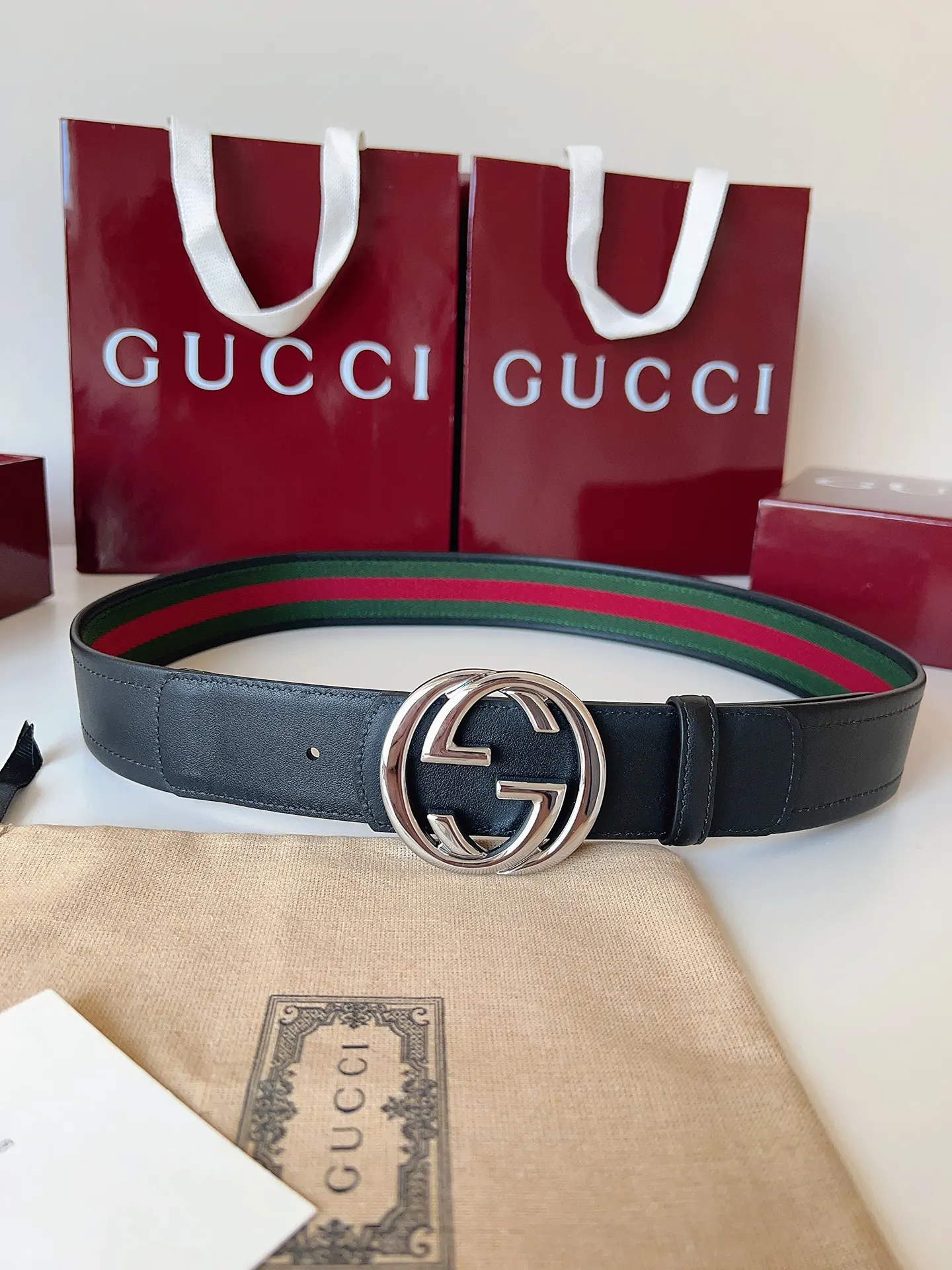 Gucci Double G 雙G扣牛皮腰帶 黑色