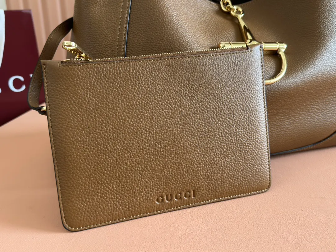 Gucci 棕色 金色 牛皮 手拿包 精致手拿款