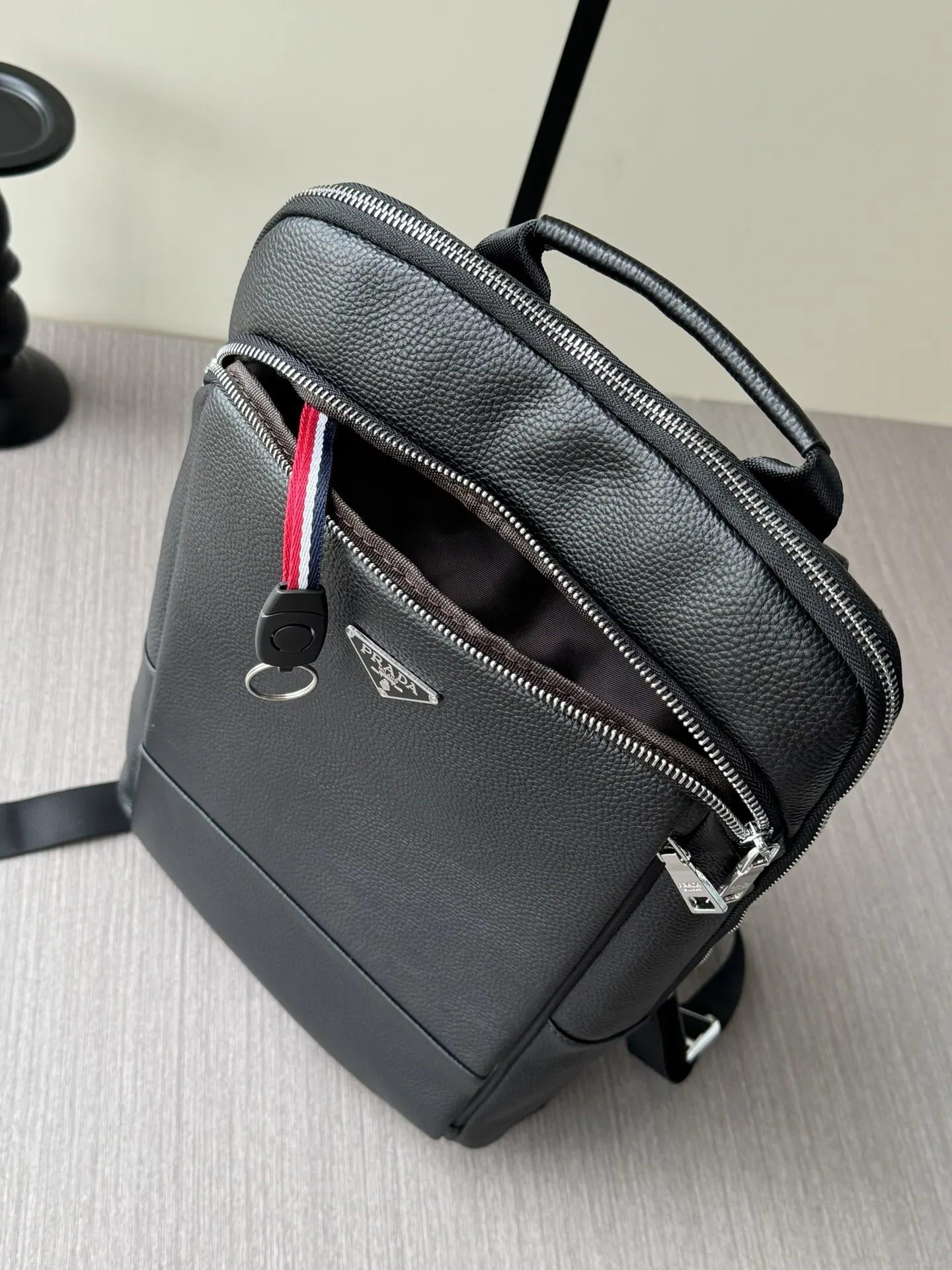Prada Black Leather Backpack Logo