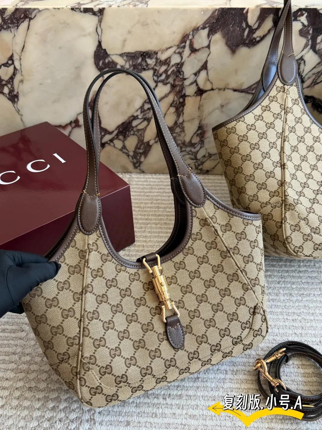 Gucci Jackie 1961 Monogram Caramel Leather Underarm Bag Shoulder and Crossbody Wear Image 3 Gucci Jackie 1961 Monogram Caramel Leather Underarm Bag Shoulder and Crossbody Wear Image 3