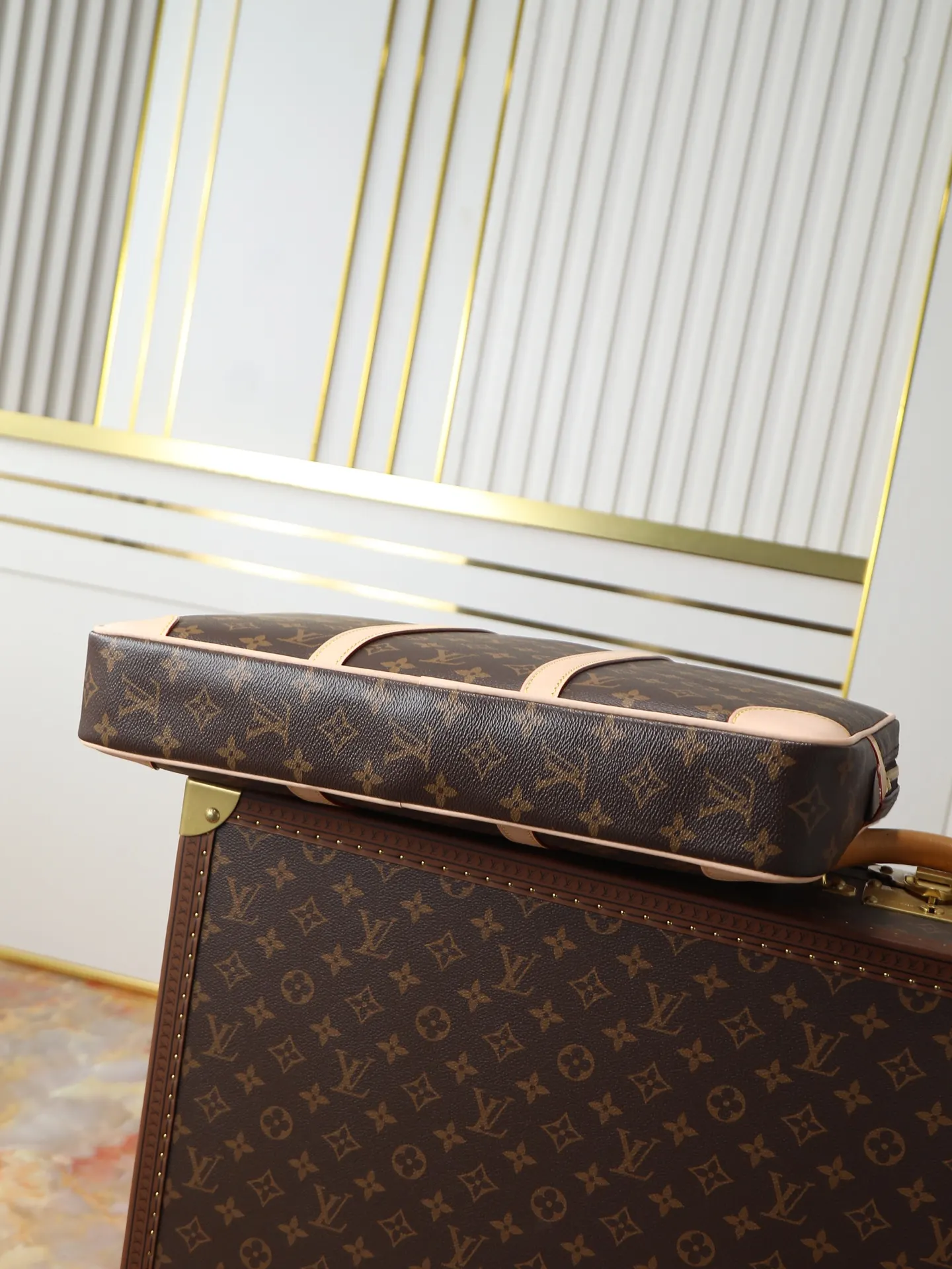 Monogram Briefcase Business Commuter Fashion Canvas