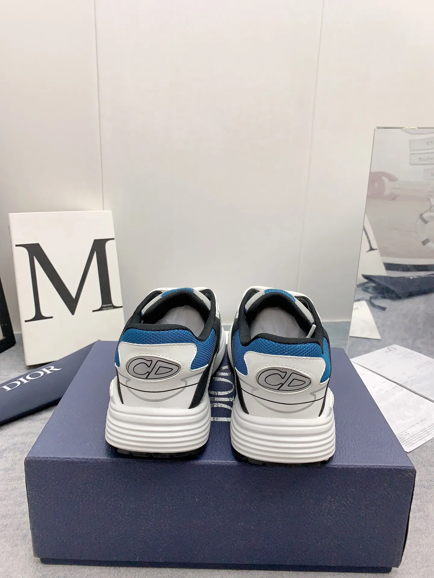 Dior B30 Mesh And Leather Sneakers In Blue Grey