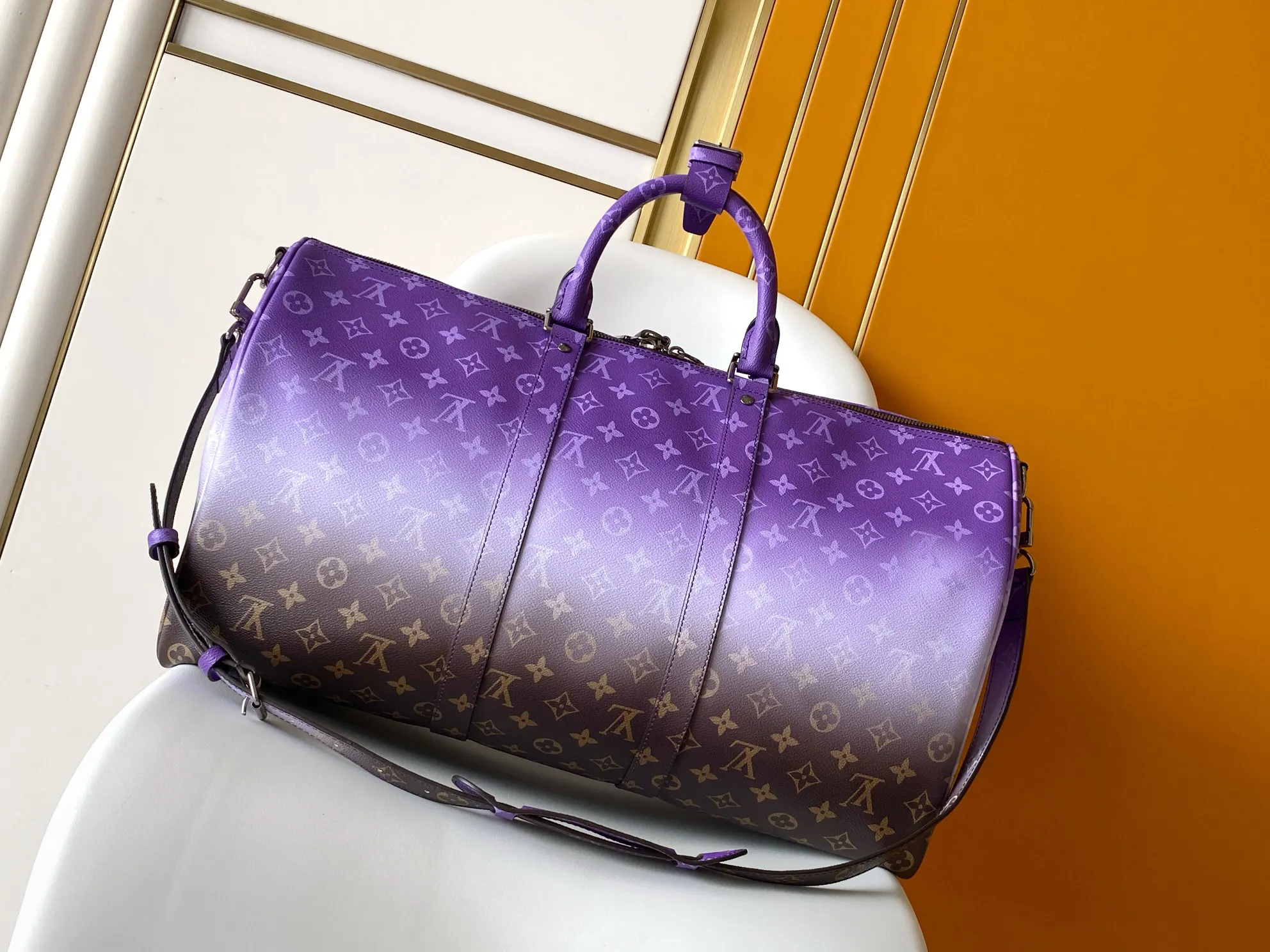 Keepall 老花 紫色 牛皮 旅行袋 大容量旅行款