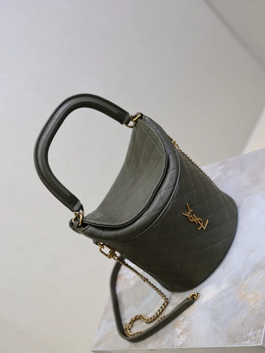 YSL 绿色 GabyBucket翻盖水桶包 薯条包 见面 链条包 精致链条款