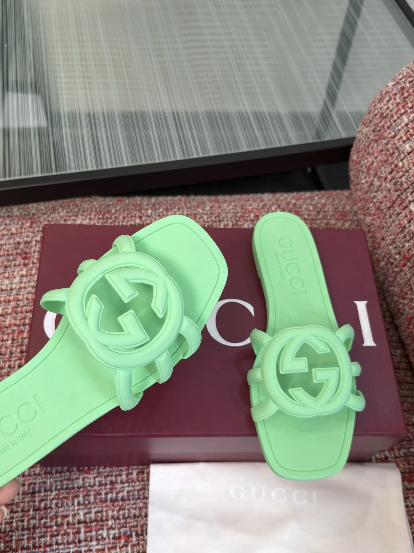 Gucci Interlocking G 薄荷绿色凉拖 休闲 运动鞋