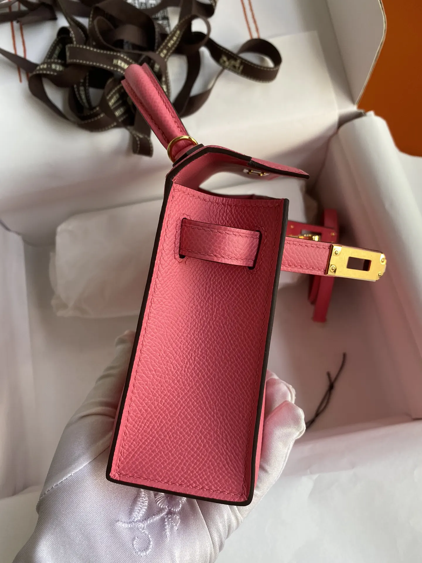 Kelly 二代Mini Epsom皮 唇膏粉 金扣 手提包 通勤手提款