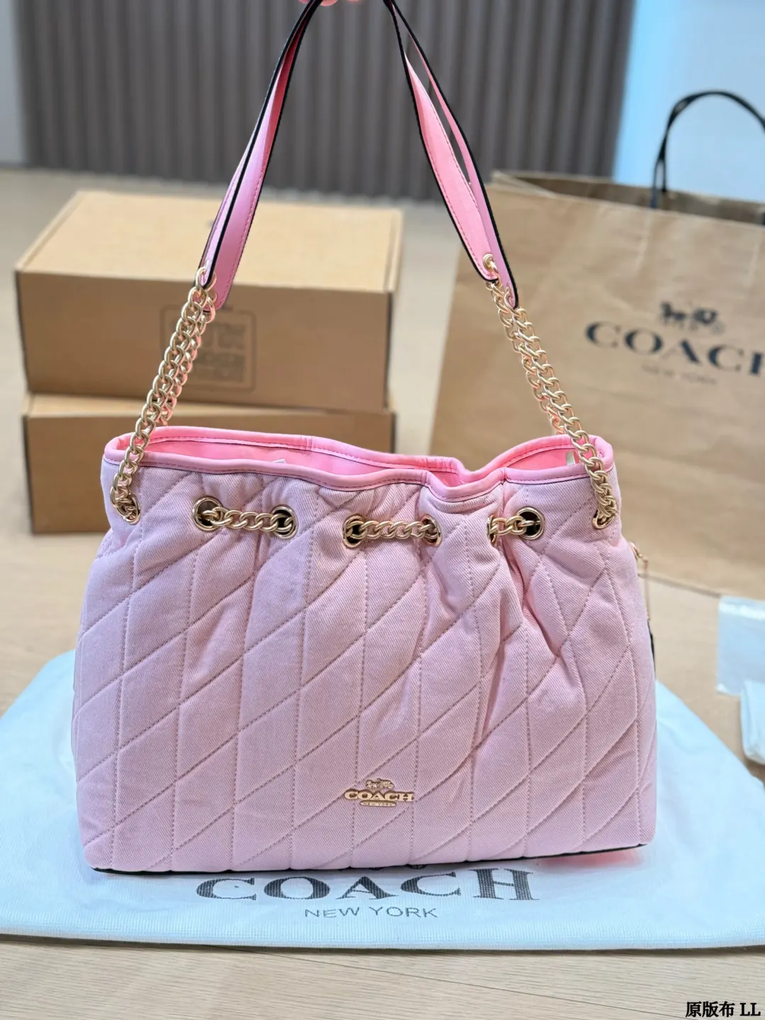 Coach 粉色 金色 托特包 大容量托特款