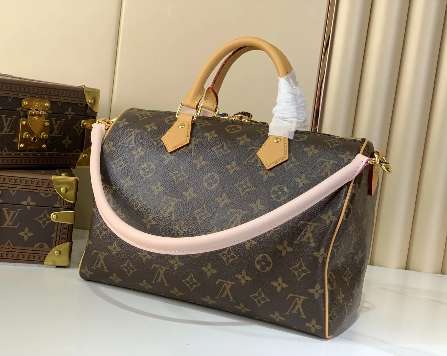 Speedy 黑色 老花 帆布 链条包 精致链条款