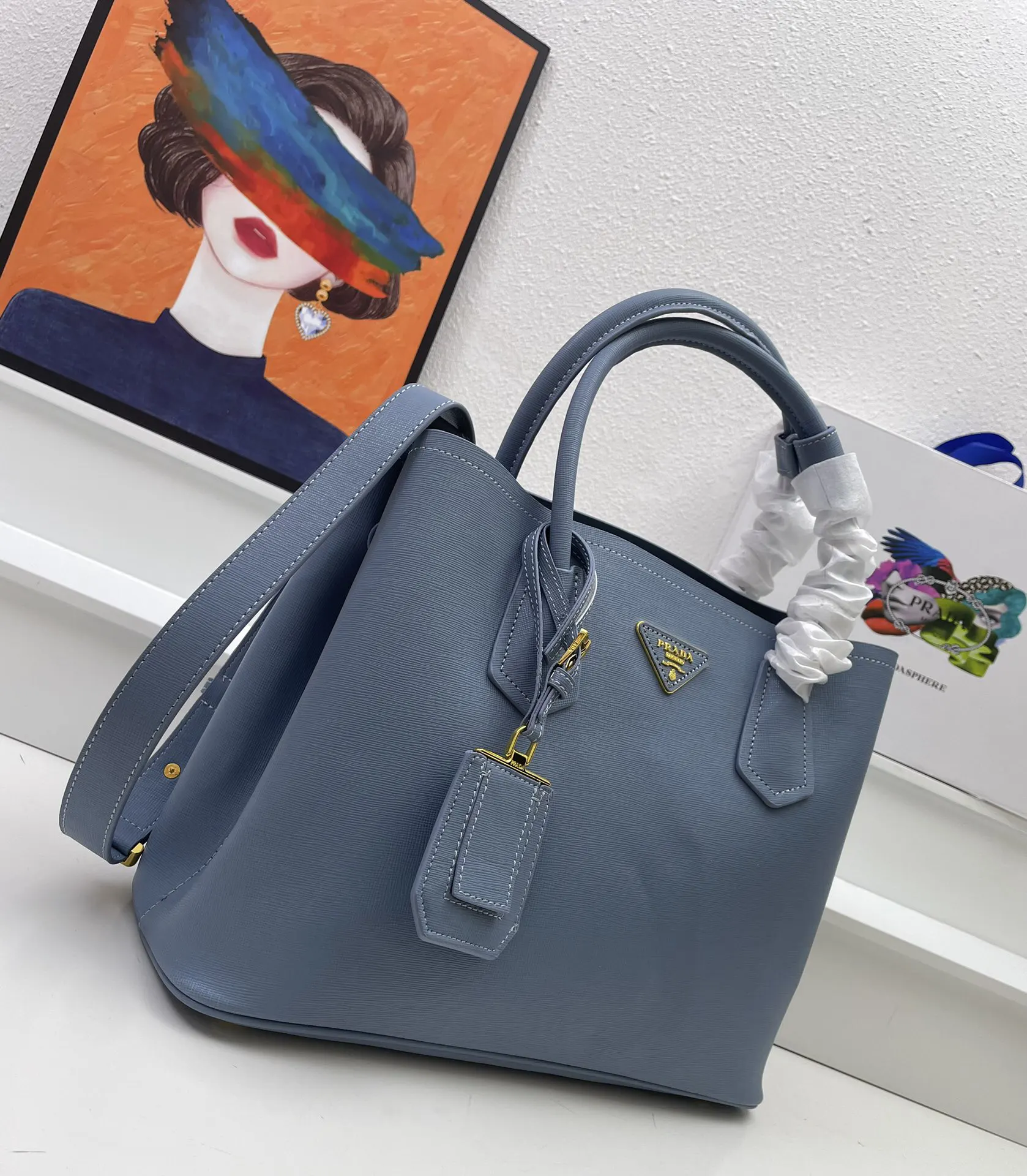 Prada Saffiano 十字纹牛皮 购物袋 輕便实用 托特包