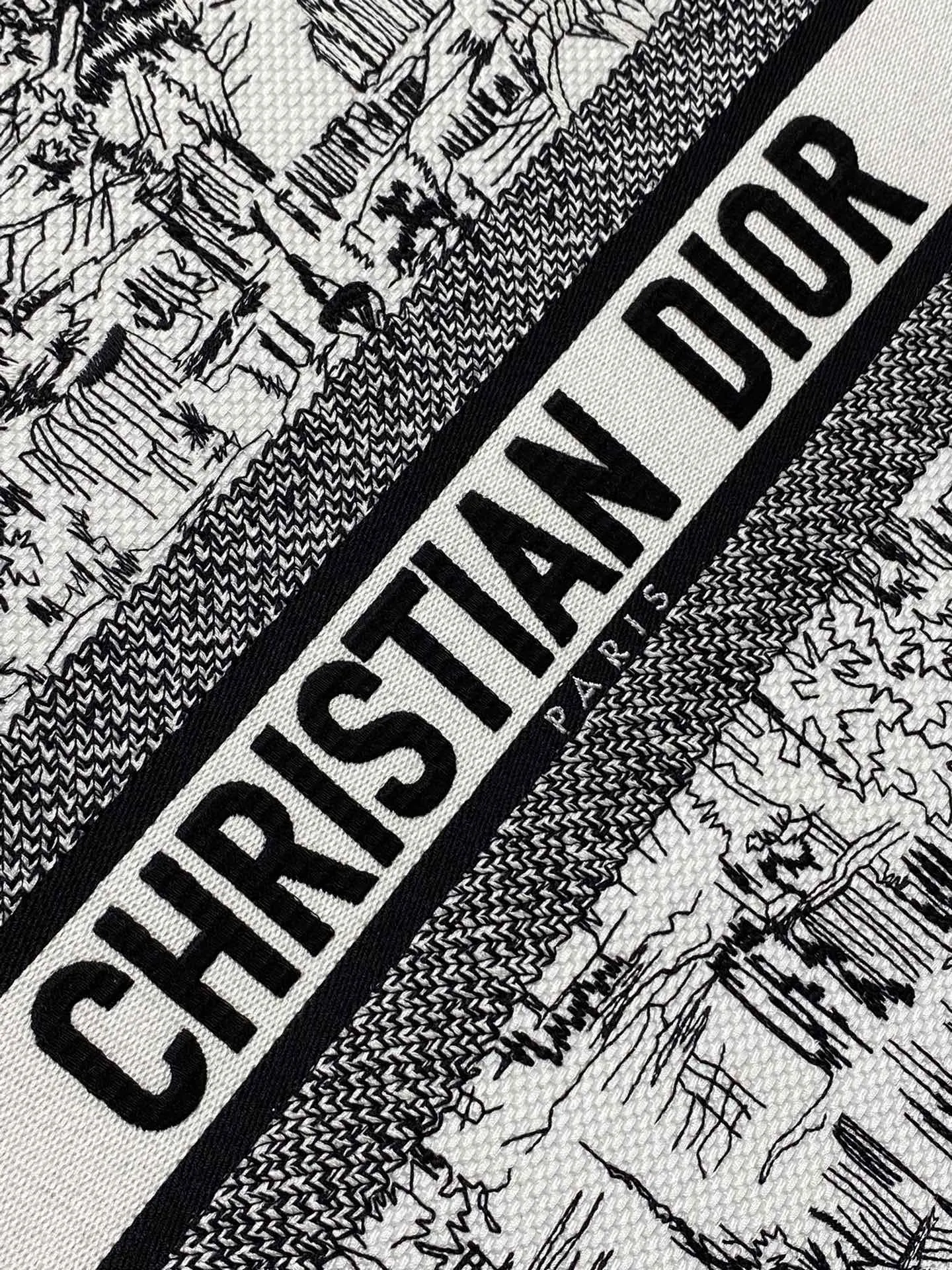 Dior 黑色 白色 Dⅰor 进口 刺繡购物袋 Tote最新巴黎街景系 托特包 大容量托特款