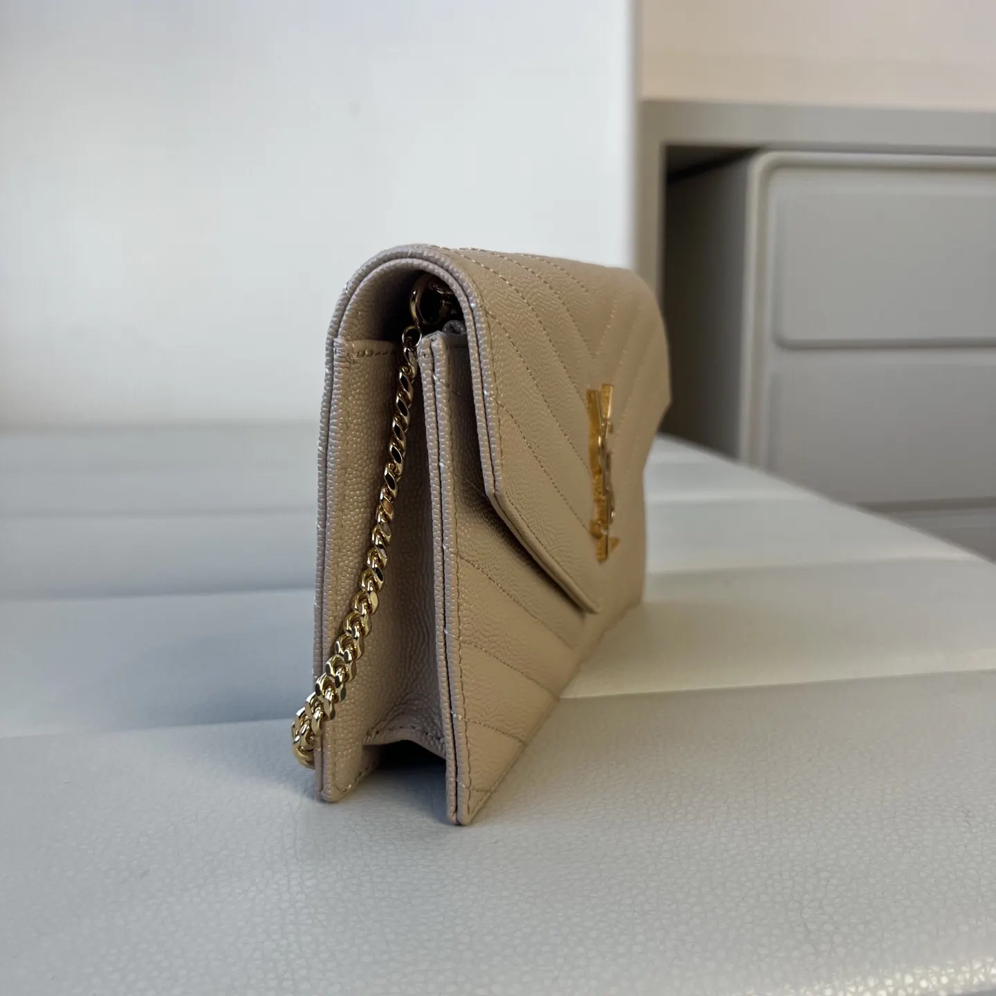 金色 小牛皮 链条包 精致链条款